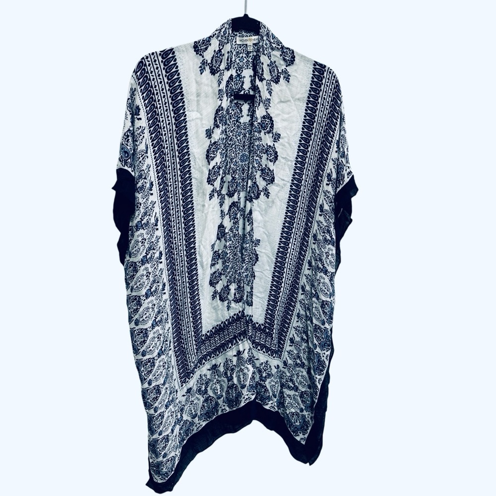 Woven Heart blue white boho kimono beach cover up flowy pool summer vacation - Picture 5 of 13